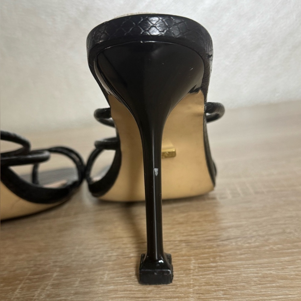 SHEIN Size40 US9.5 Square Ring Toe Stiletto Heel Mules Snackeskin Leather Sandal - Picture 5 of 10